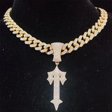 Men Women Hip Hop Cross Sword Necklace with Cuban Chain