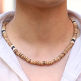 Wooden Choker Collar Necklace for Men with Natural Stone - Boyfriend Gift