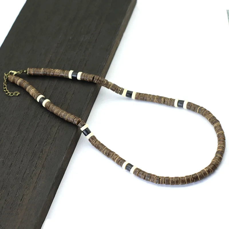 Wooden Choker Collar Necklace for Men with Natural Stone - Boyfriend Gift