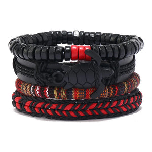 Men's Leather Turtle Bracelet Set