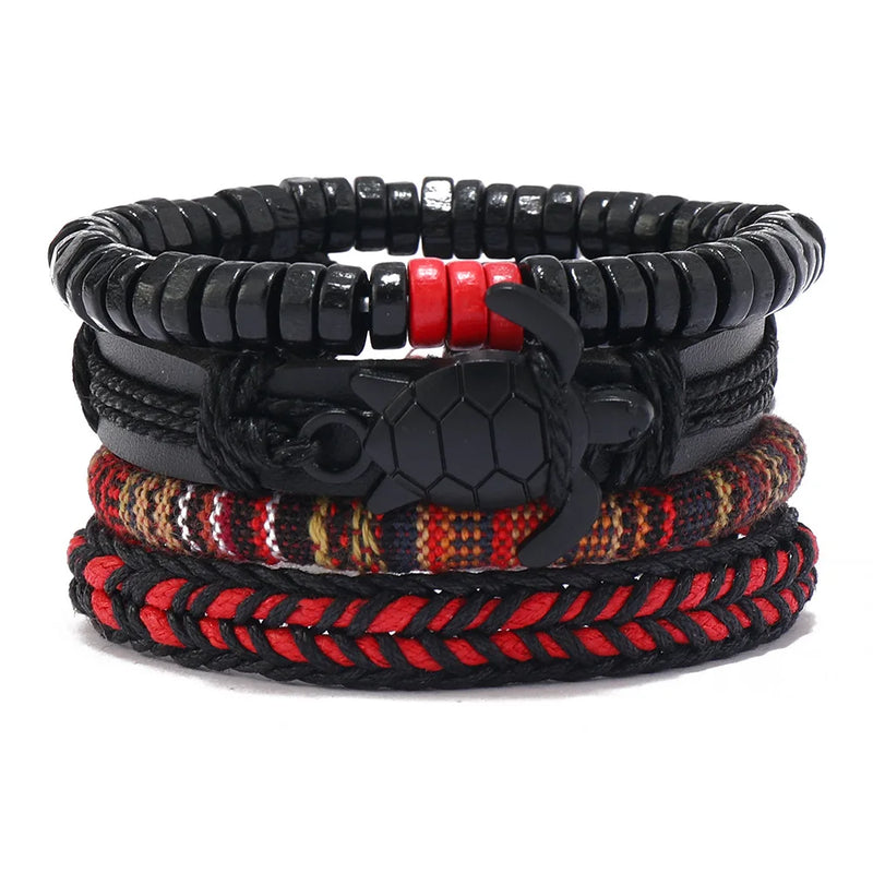Men's Leather Turtle Bracelet Set