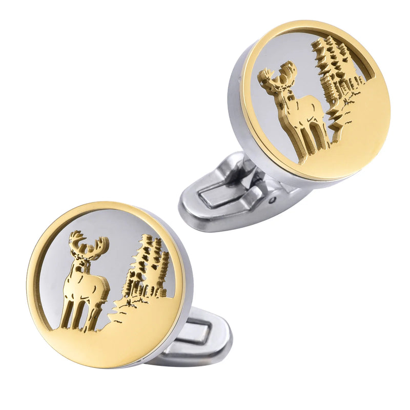 Men's Stainless Steel Elk Whales Cufflinks French Shirt Cuffs Buttons
