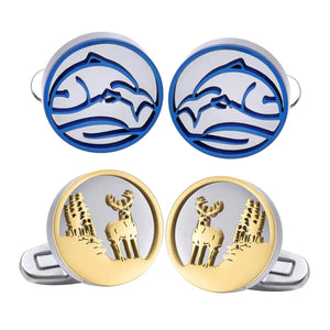 Men's Stainless Steel Elk Whales Cufflinks French Shirt Cuffs Buttons