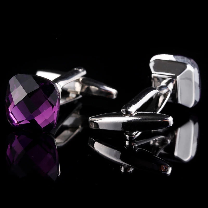 Purple Rhinestone Cufflinks for Men