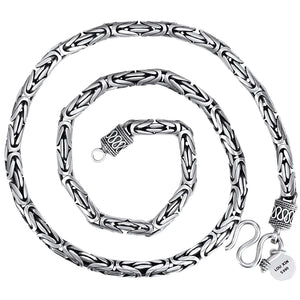 Men's Silver Pingan Pattern Necklace Retro Style Thick Long Jewelry