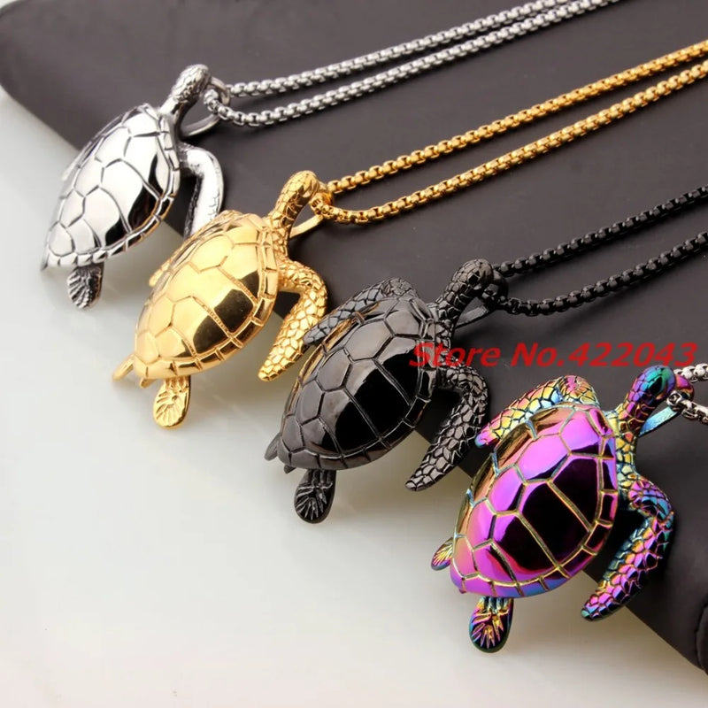 Men's Sea Turtle Pendant Stainless Steel Necklace Silver Jewelry