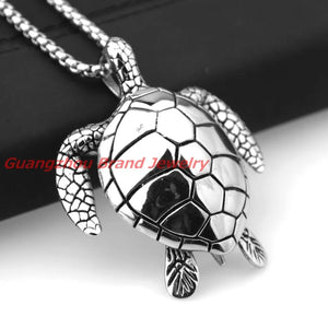 Men's Sea Turtle Pendant Stainless Steel Necklace Silver Jewelry