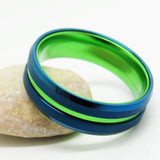Men's Tungsten Wedding Band with Green Aluminum Inlay