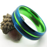 Men's Tungsten Wedding Band with Green Aluminum Inlay