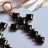 Metal Crystal Long Cross Earrings Baroque Drop Earrings