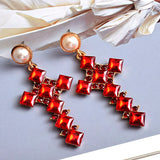 Metal Crystal Long Cross Earrings Baroque Drop Earrings