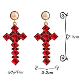 Metal Crystal Long Cross Earrings Baroque Drop Earrings