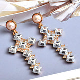 Metal Crystal Long Cross Earrings Baroque Drop Earrings