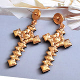 Metal Crystal Long Cross Earrings Baroque Drop Earrings