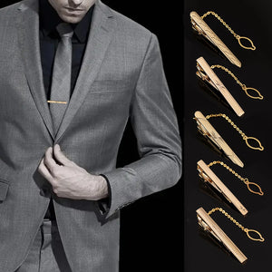 Metal Tie Clip with Chain Necktie Clasp