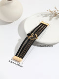 Metal Love Heart Charm Leather Bracelet for Women