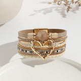 Metal Love Heart Charm Leather Bracelet for Women