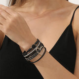 Metal Love Heart Charm Leather Bracelet for Women