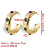 Stainless Steel 18K Texture Stone C Hoop Earrings for Women