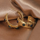 Stainless Steel 18K Texture Stone C Hoop Earrings for Women