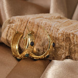 Stainless Steel 18K Texture Stone C Hoop Earrings for Women