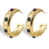 Stainless Steel 18K Texture Stone C Hoop Earrings for Women