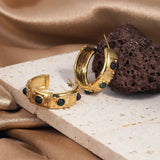 Stainless Steel 18K Texture Stone C Hoop Earrings for Women