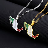 Mexico Map Flag Pendant Necklace Silver Stainless Steel Charm Mexican Jewelry