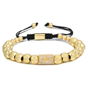 Micro Pave CZ Crown Square Charm Bracelets Stainless Steel Cubic Zircon Bangles