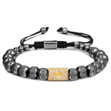 Micro Pave CZ Crown Square Charm Bracelets Stainless Steel Cubic Zircon Bangles