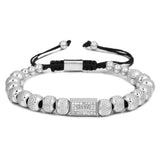 Micro Pave CZ Crown Square Charm Bracelets Stainless Steel Cubic Zircon Bangles