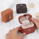 Mini Travel Jewelry Box with Mirror PU Leather Snap Organizer