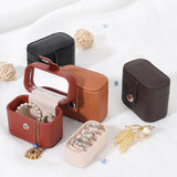 Mini Travel Jewelry Box with Mirror PU Leather Snap Organizer