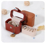 Mini Travel Jewelry Box with Mirror PU Leather Snap Organizer