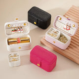 Mini Travel Jewelry Box with Mirror PU Leather Snap Organizer