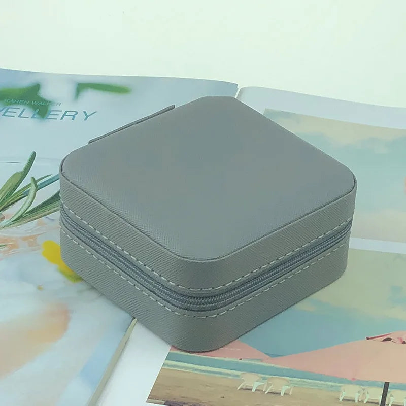 Mini Portable PU Jewelry Storage Box Ring Necklace Earrings Solid Box