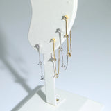 925 Sterling Silver Small Stud Round Cz Tassel Chain Earring