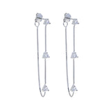 925 Sterling Silver Small Stud Round Cz Tassel Chain Earring