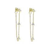 925 Sterling Silver Small Stud Round Cz Tassel Chain Earring