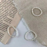 Bead Freshwater Pearl Geometric Rings Elastic Ring