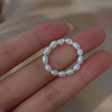 Bead Freshwater Pearl Geometric Rings Elastic Ring