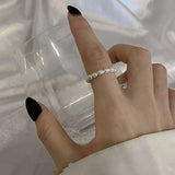 Bead Freshwater Pearl Geometric Rings Elastic Ring