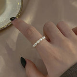 Bead Freshwater Pearl Geometric Rings Elastic Ring