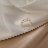 Bead Freshwater Pearl Geometric Rings Elastic Ring