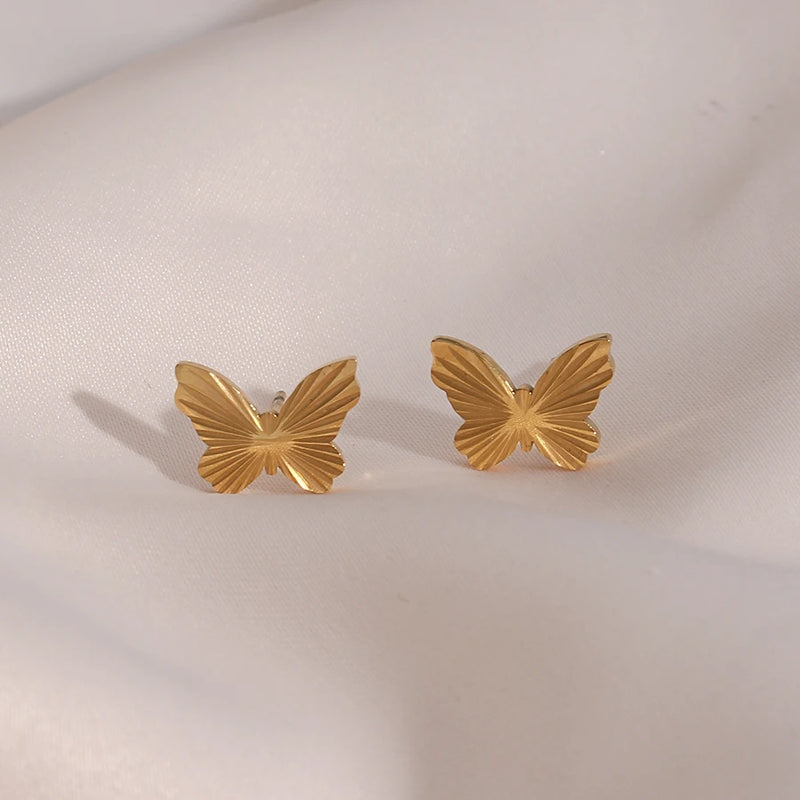 Minimalist Stripe Texture Small Butterfly Stud Earrings For Lady