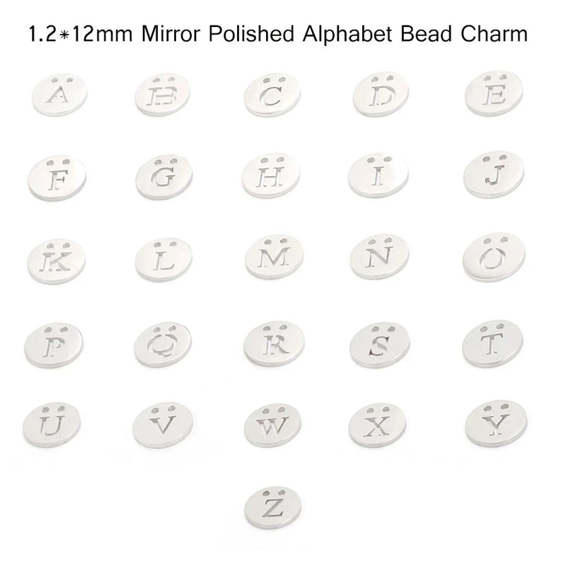 Mirror Polish Stainless Steel 26 A-Z Initials Alphabet Charm