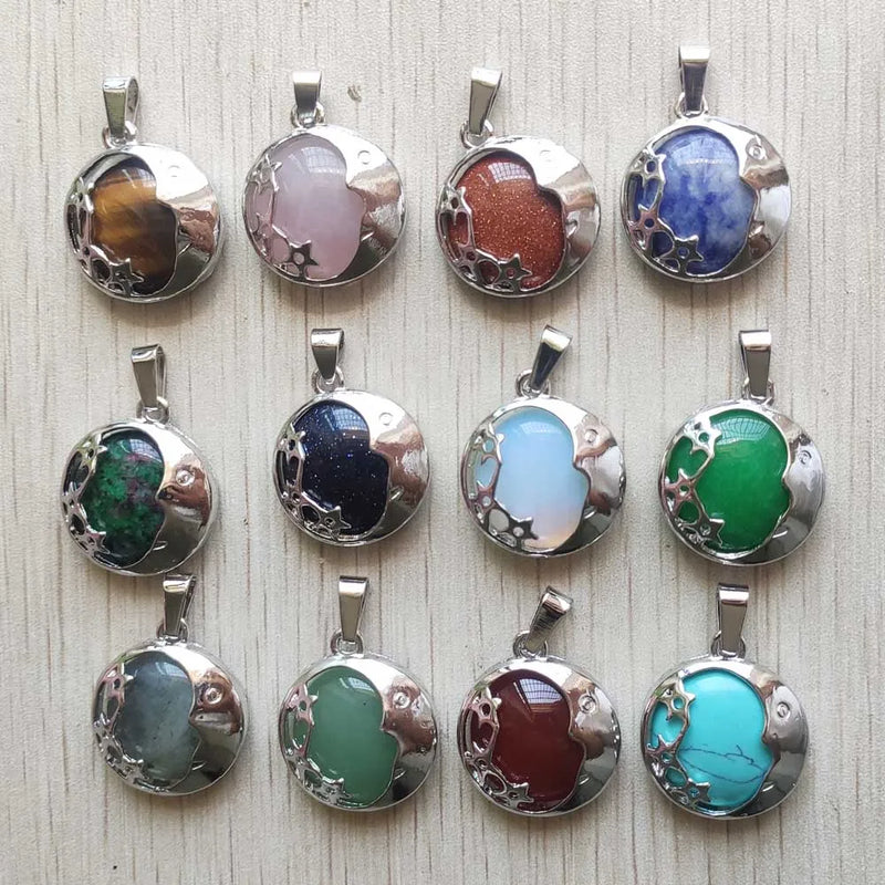12pcs Stone Metal Moon Star Pendants for DIY Necklace