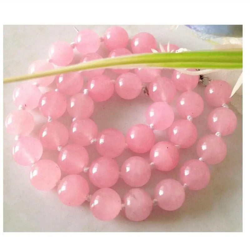 AAA Natural Pink Chalcedony Necklace 10mm Beads 18INCH