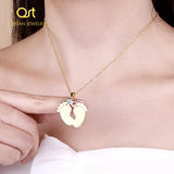 Mom Necklace-Baby Feet with 2 names and birthstone crystals