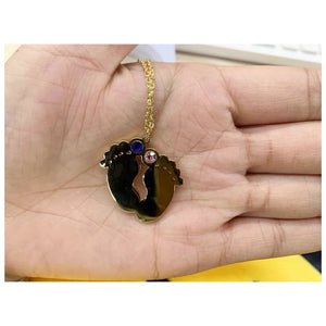 Mom Necklace-Baby Feet with 2 names and birthstone crystals